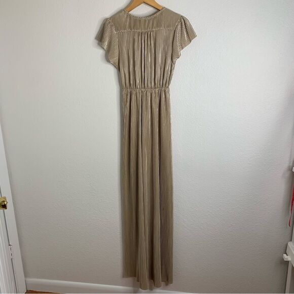 Baltic Born Athena Champagne Shimmer Pleated Maxi Dress Size Small - Picture 7 of 7